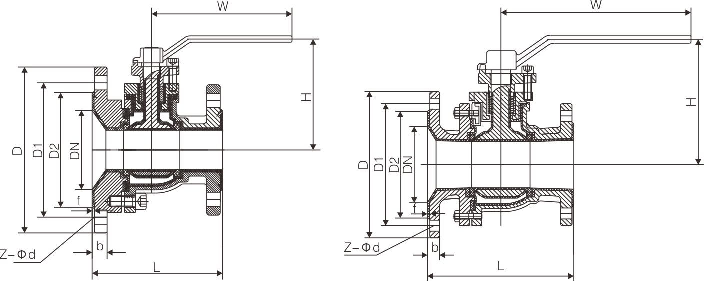 衬氟变径球阀FQ41F46(图1)